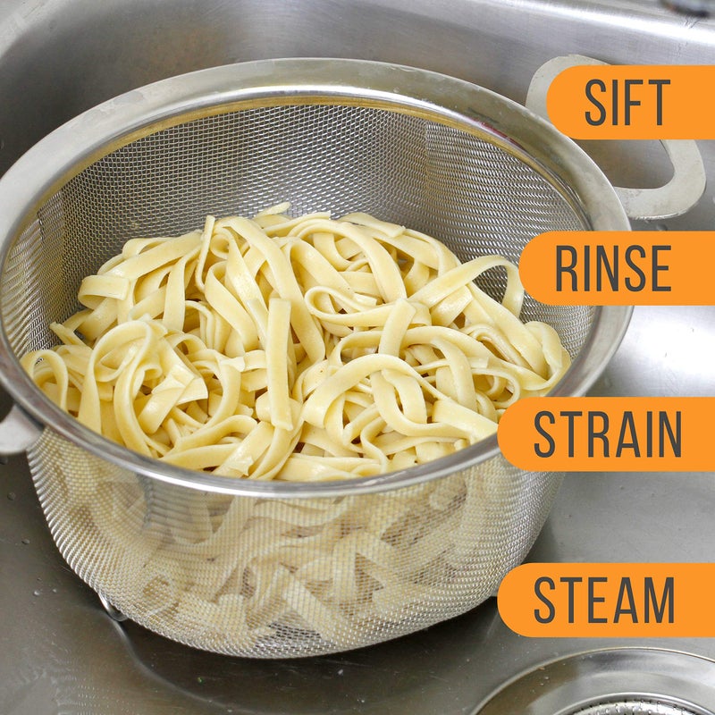 U.S. Kitchen Supply Stainless Steel Colander Strainer Basket - 3-Quart Colander with Resting Feet & Handles - Wide Rim Sieve, Stainless Steel Strainers and Colanders for Kitchen - Image 4